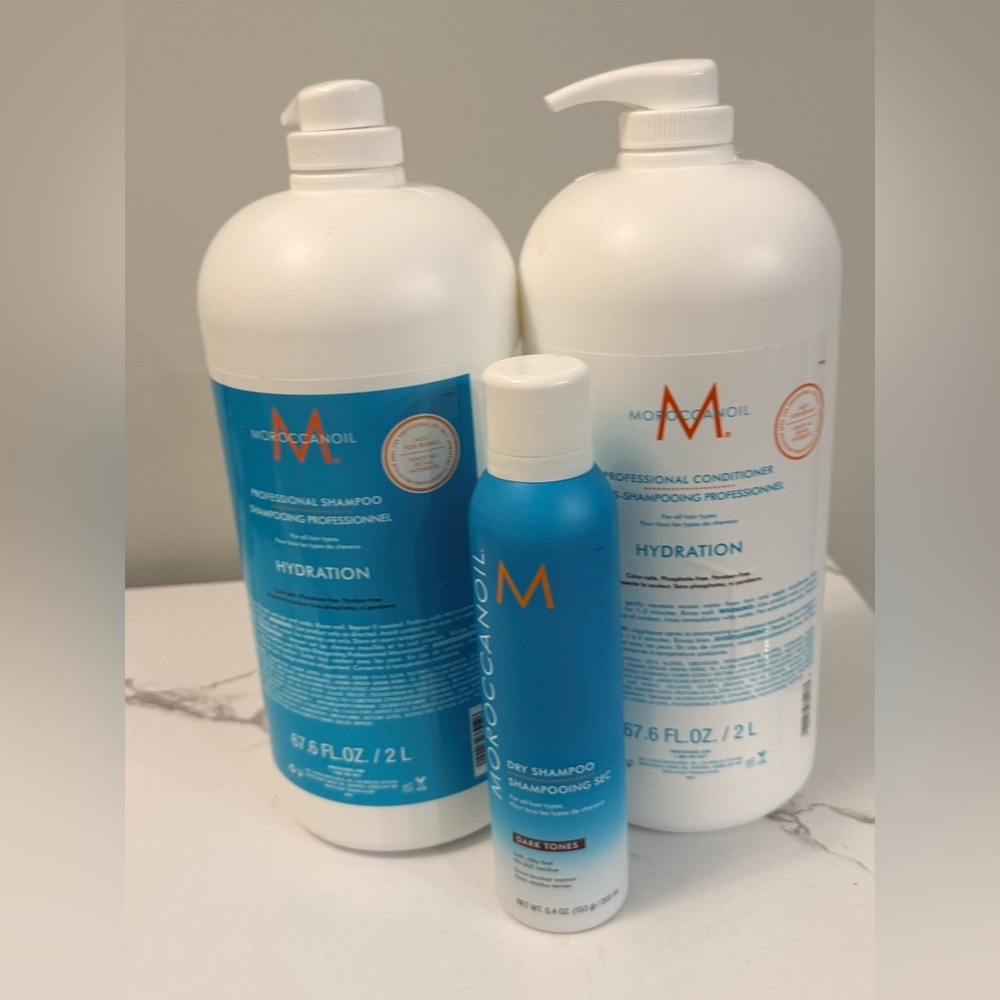 Moroccanoil Hydration shampoo and conditioner Trio with Blue Dry Shampoo